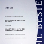 Die Urkunde der Druckerei Häuser KG für herausragende Leistungen in der Berufsausbildung in 2014